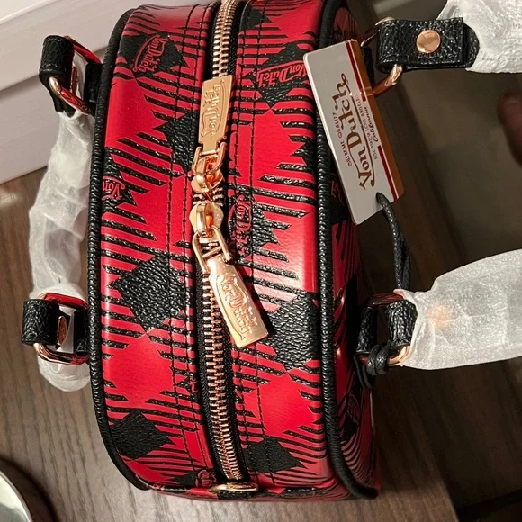 Von Dutch Red and Black Plaid Mini Dome Bag - Picture 6 of 7